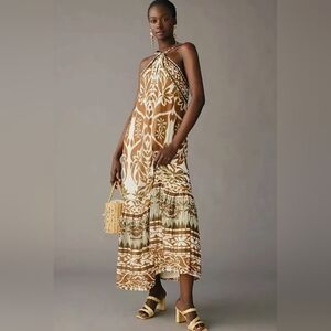 Chic Tan and Cream Maxi Dress